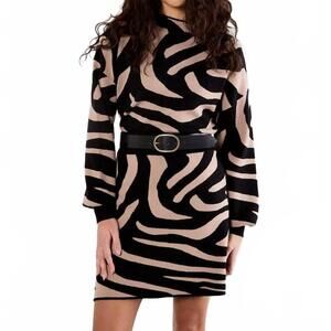 NEW APRICOT zebra knitted a-line mini skirt in black